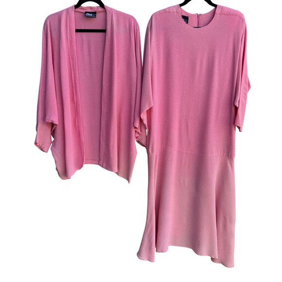 Chez Tandy Vintage Womens Pink Polka Dot Dolman Sleeve Dress Kimono Jacket 22W - Picture 1 of 13